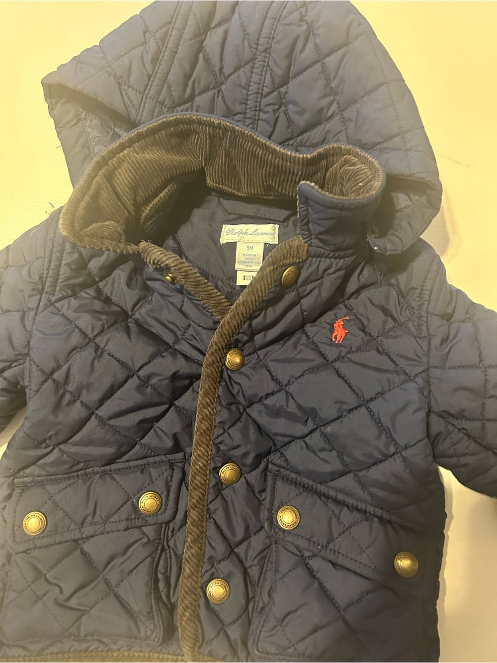 Ralph Lauren Navy Quilted Hooded Puffer with Red Pony